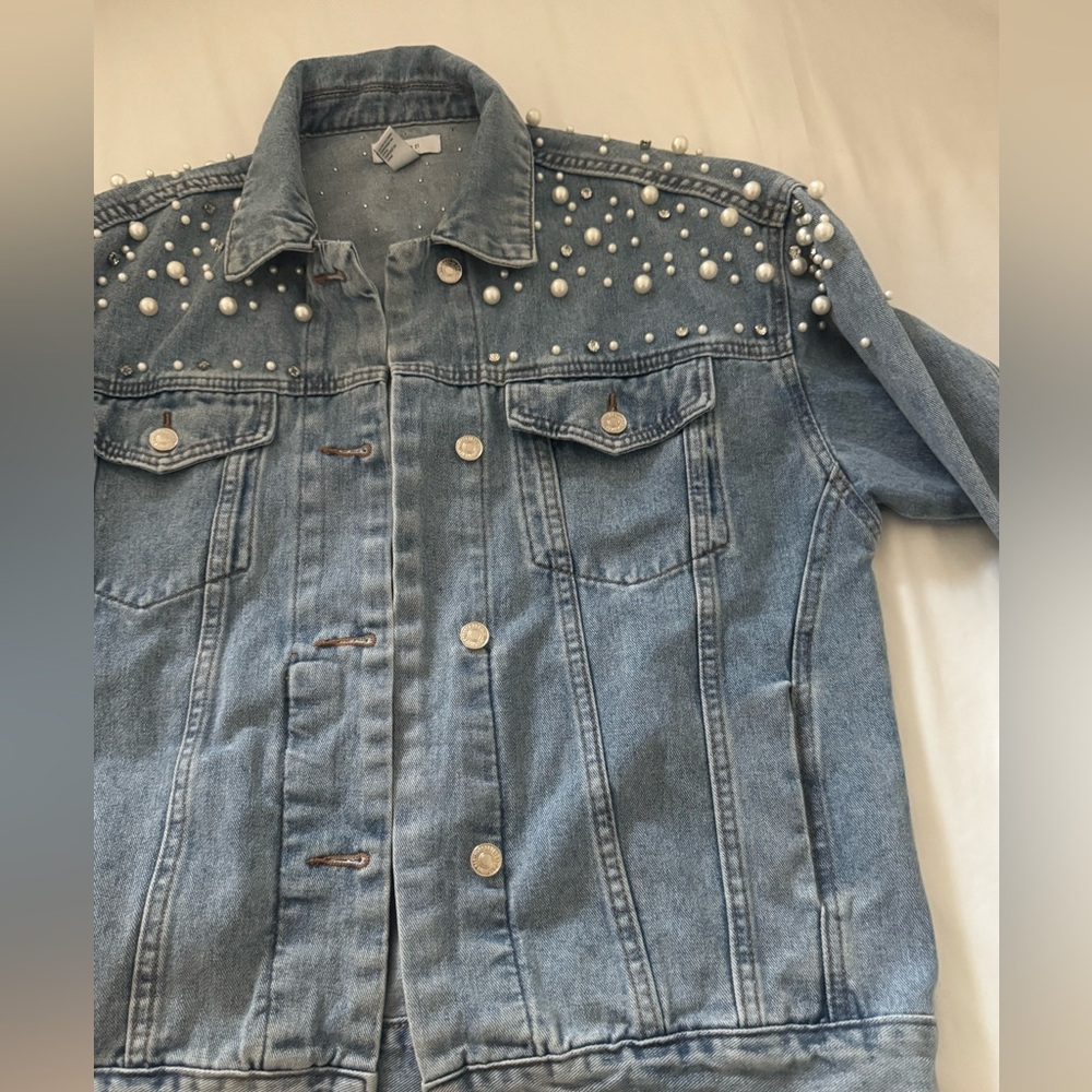 Forever 21 Blue Jean Jacket with Pearl Embellishments - Picture 5 of 6